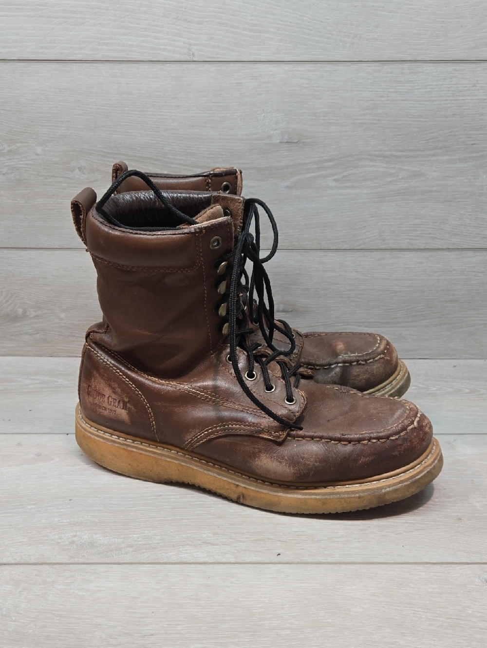 Guide Gear 154023-107 Men 8" Moc Toe Wedge Leather Work Boots Lace-Up Shoes 11.5